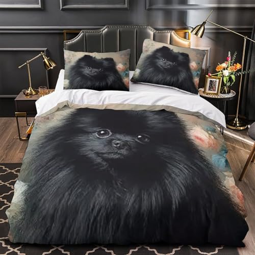 Linge de lit chien noir 140x200 microfibre 3D confortable - 2