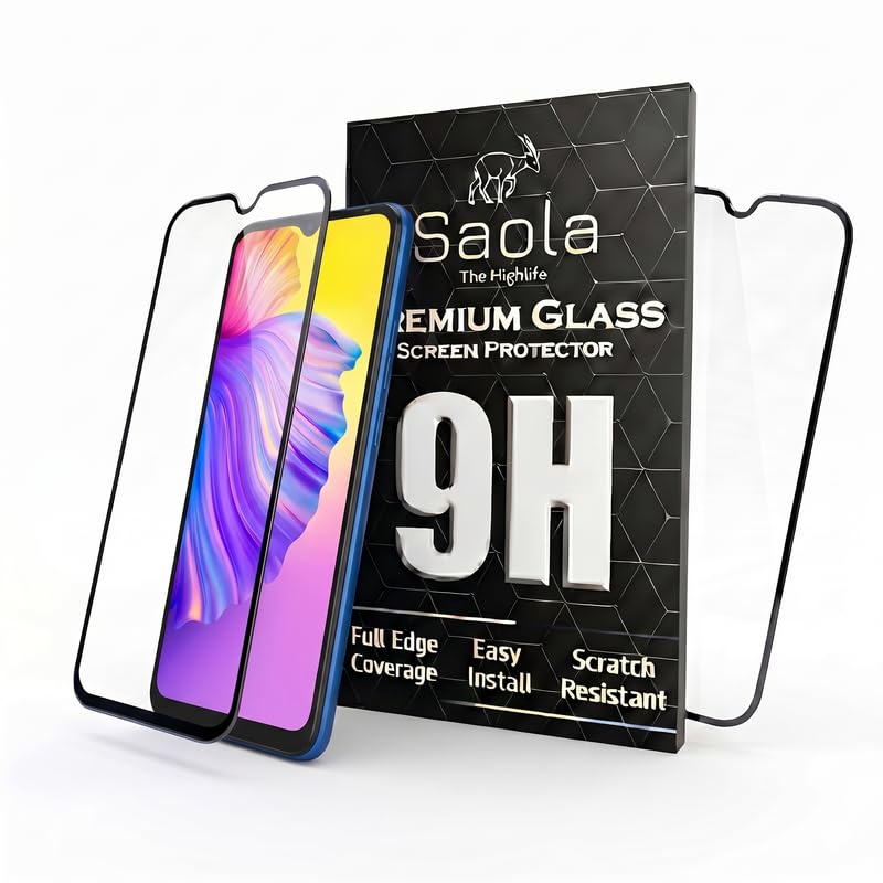 Image of Saola HD Clear Tempered Glass for Tecno POP 5 LTE | High Strength 9H Protection, Smooth Touch, Full Coverage Screen Guard, 2-Step Installation Kit | Quick & Easy Application (Pack of 2)