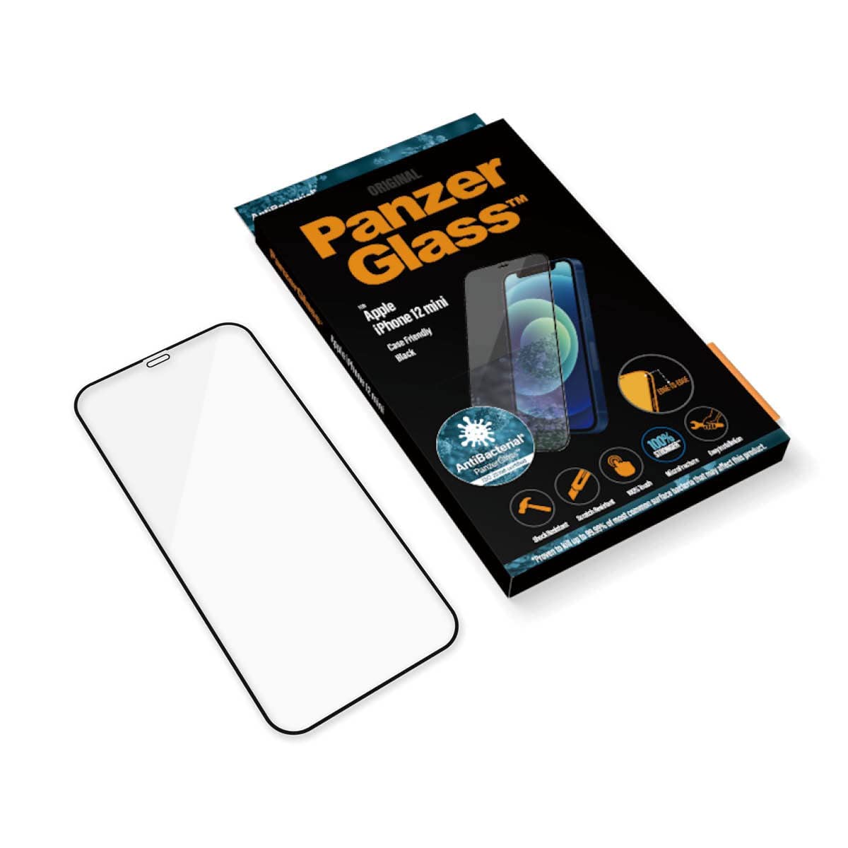 PANZER GLASS - Pellicola protettiva in vetro temperato"Edge to Edge", per iPhone con 5,4 pollici, colore: Nero