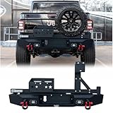 MARSITTER Rear Bumper Black for 2020-2021-2022-2023-2024-2025 Jeep Gladiator JT With Tire Carrier+Spotlights+D-Rings
