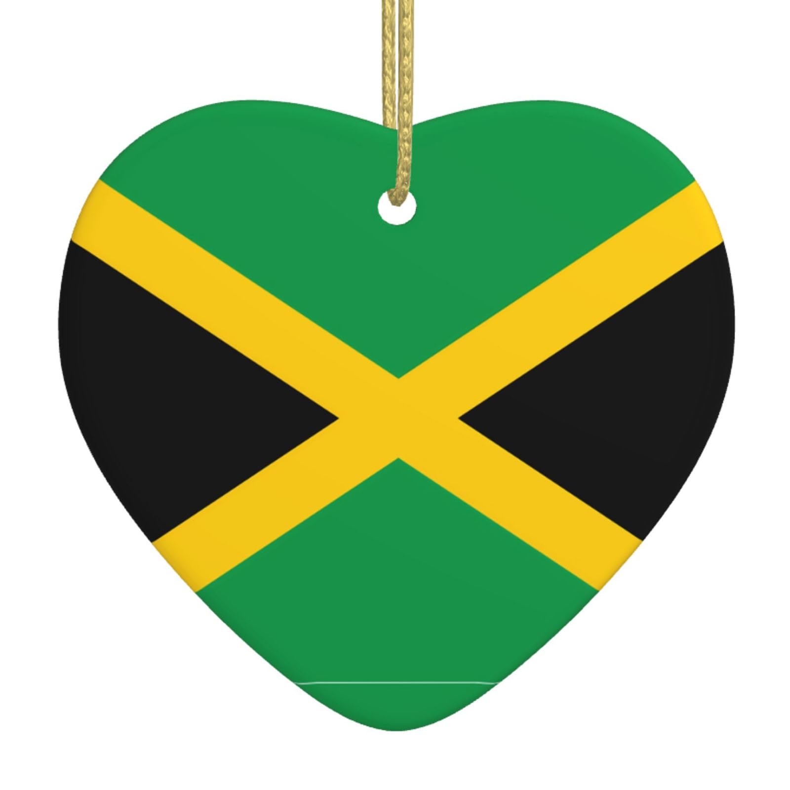 Flag of Jamaica Ceramic Christmas Heart Pendant with Silk Thread, Christmas Tree Home Decoration
