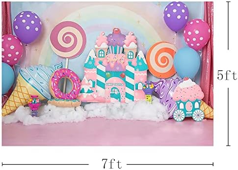 MEHOFOND 7x5ft Summer Ice Cream Castle Photography Backdrop for Donut Lollipop Balloons Decoration Rainbow and White Cloud Gilr Birthday Party Background Banner Cake Smash Photo Studio Supplies