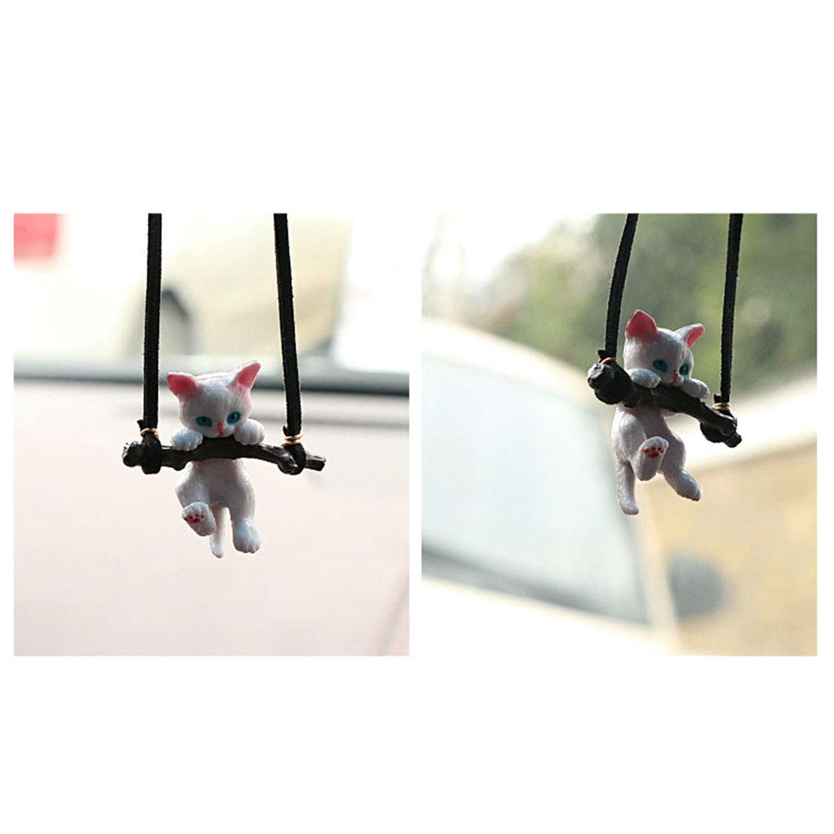 LIQI Ciondolo Per Specchietto Retrovisore Auto - Decorazione Interna Con Gatto Bianco In PVC, Simpatico Accessorio Regalo