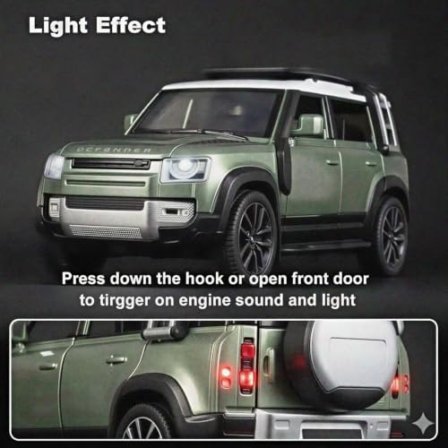 Image of 1:32 Scale New Defender Alloy Pickup Car Toy Metal Pull Back Diecast Car with Openable Door and Sound Light, Gifts Toys for Kids【Green】