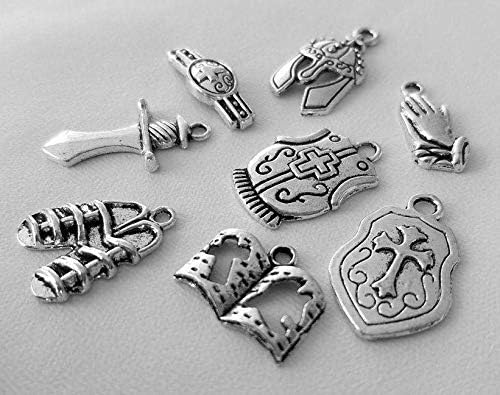 PDTXCLS Aeiniwer 8 Pc Armor of God Charm Set Antique Silver Biblical Religious