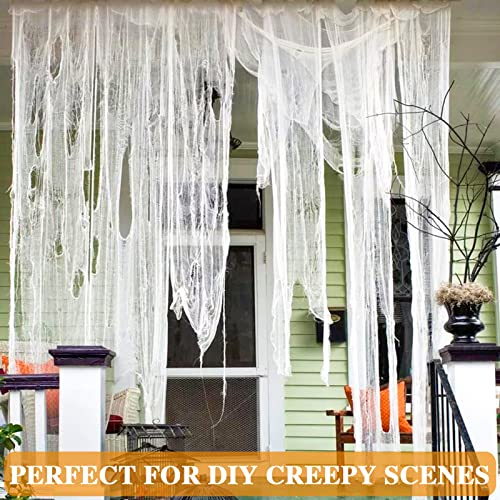 Image of ZeeDix 6 Pack White Halloween Creepy Cloth 30 x 75 Inch - Halloween Cheesecloth Decoration Spooky Scary Gauze Black Cheese Cloth for Party Supplies Outdoor Yard Home Wall Doorway