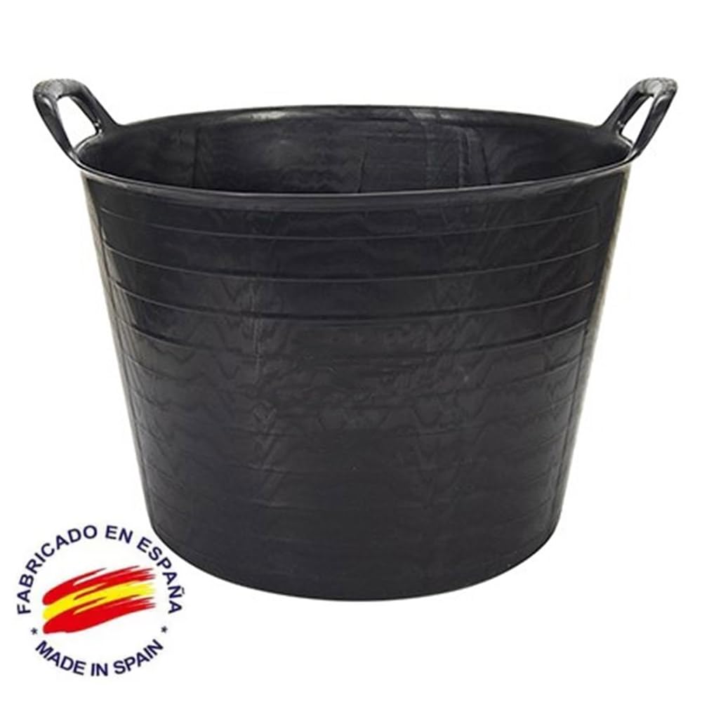 Capazo con Asa Reforzada (Negro, 42l) - Flexible y Resistente, Uso agrícola, jardín, Obras, Limpieza, construcción, lavandería, hogar...