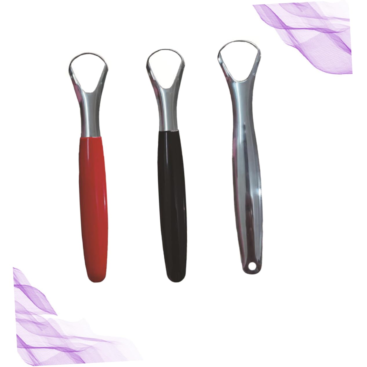 GOOHOCHY 3pcs Tongue Scraper Brush Stainless Steel Oral Cleaning Tool Bad Breath