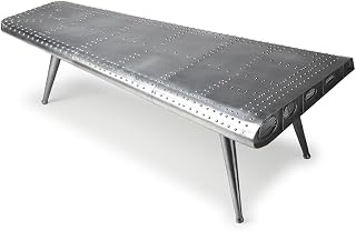 Silver Aviation Coffee Table, Airplane Desk for Living Room, Industrial Airplane Furniture with Iron and Wood Solids