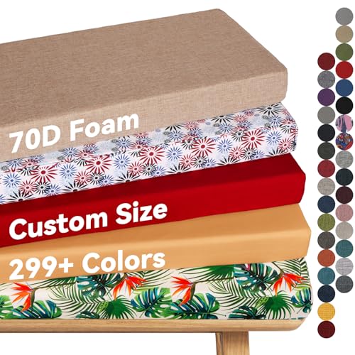 Gildoveo Custom Size Bench Cushion,Custom Seat Cushion for Indoor/Outdoor Furniture,15+Fabrics/150+Colors,Window/Kitchen/Patio/Bench Cushion,Piping and Non-Slip Bottom and Straps