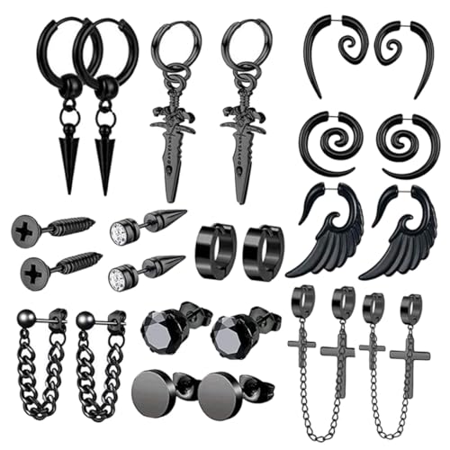 Pendientes de aro negros Mipcase un juego de 12 pares en acero inoxidable para hombre