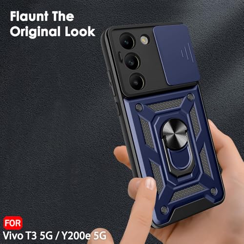 Image of TheGiftKart Tough Armor Bumper Back Cover Case for Vivo T3 5G / Y200e 5G | Sliding Camera Cover, Kickstand & Ring Holder | 360 Degree Protection Back Cover Case for Vivo T3 / Y200e 5G (PC & TPU, Blue)