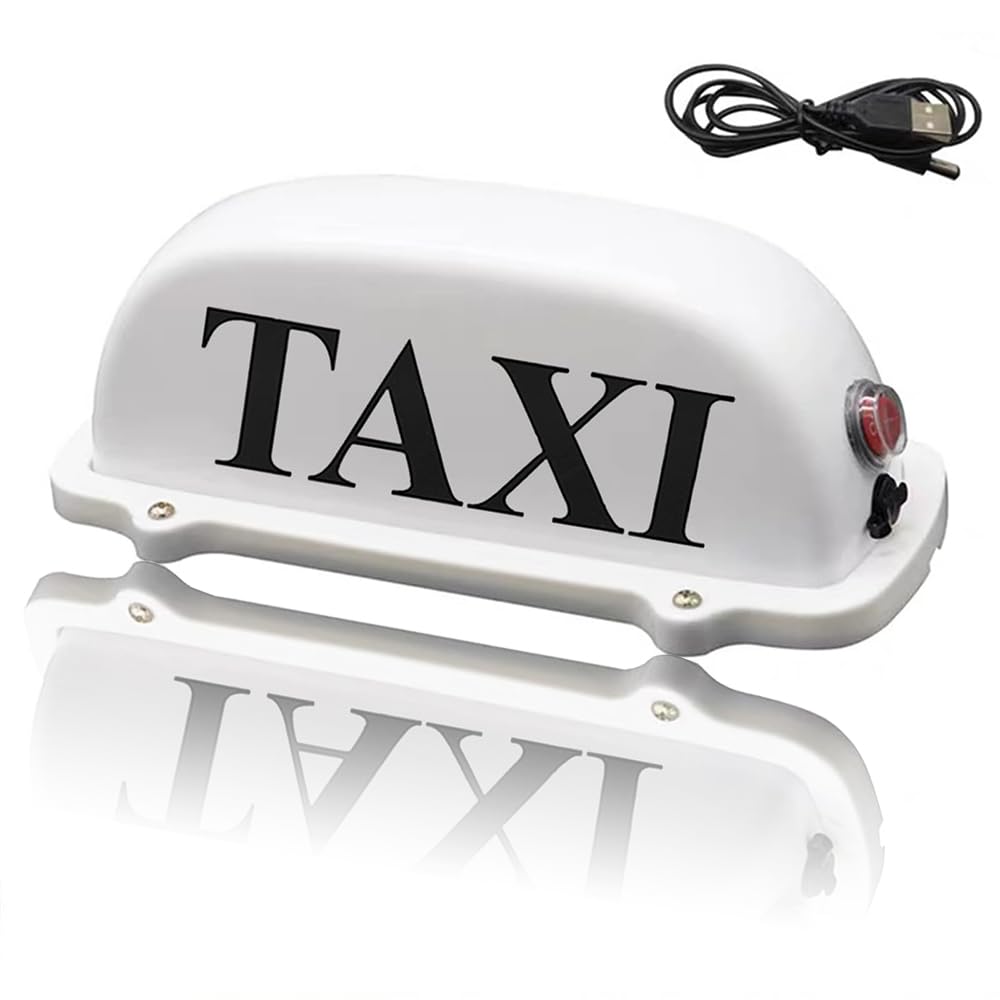 Taxi Sign Light,USB Rechargeable Battery Taxi Top Light, Roof Taxi Sign with Magnetic Base Waterproof Taxi Dome Light, White