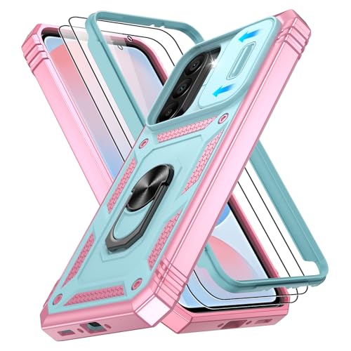 Coque Samsung Galaxy A56 5G verte et rose avec deux verres trempés et anneau intégré