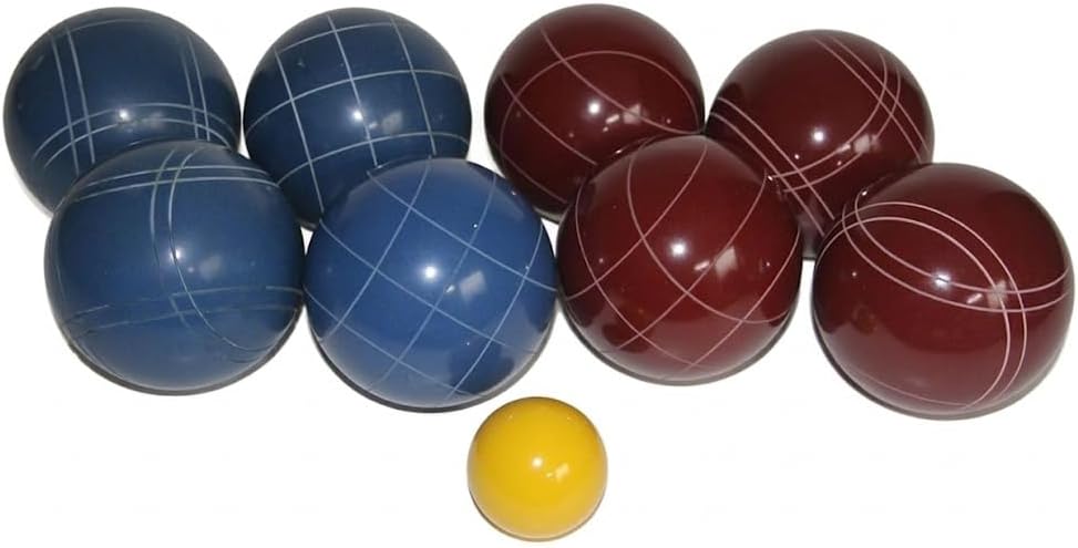 BuyBocceBalls Listing - Made in USA, Premium Quality Tournament Bocce Set - 110mm Blue and Dark Red Balls; Regulation Size Balls 998 Grams (2 lbs. 3.2 oz.); no Bag Option