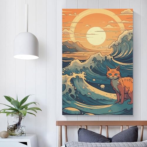 Toile imprimée chat de style anime déco murale grand format