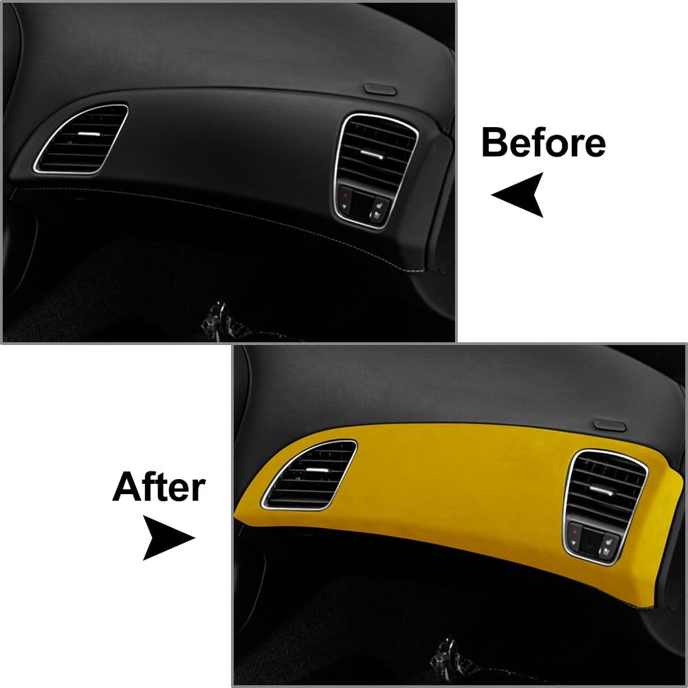 Cnkaka036 Interior Stickers Car Suede Dashboard Panel Decor Cover Trim For Chevrolet Corvette C7 2014-2019, bright yellow