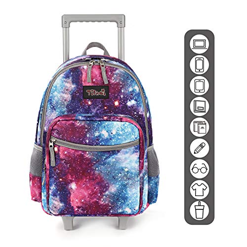 Tilami Rolling Backpack 18 Inch Double Handle With Lunch Bag Wheeled Kids Backpack, Galaxy #TOP2