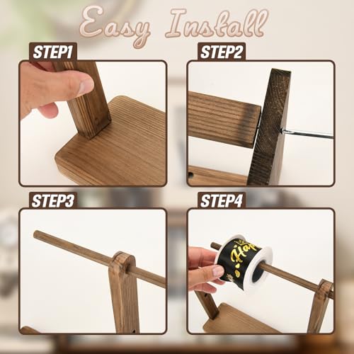 Image of Wooden Ribbon Organizer Rack,Large Capacity Ribbon Holder, Ribbon Spool Stand, Washi Tape Organizer, Wooden Sewing Organizer Display Shelf for Craft Room,Cake Shop,Flower Store (3 TIer - Brown)