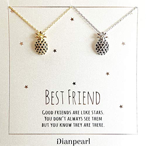 pineapple necklace, Best friend necklace for 2, BFF Necklace, friendship necklace for 2, silver dainty necklace, Christmas gift, Graduation gifts summer