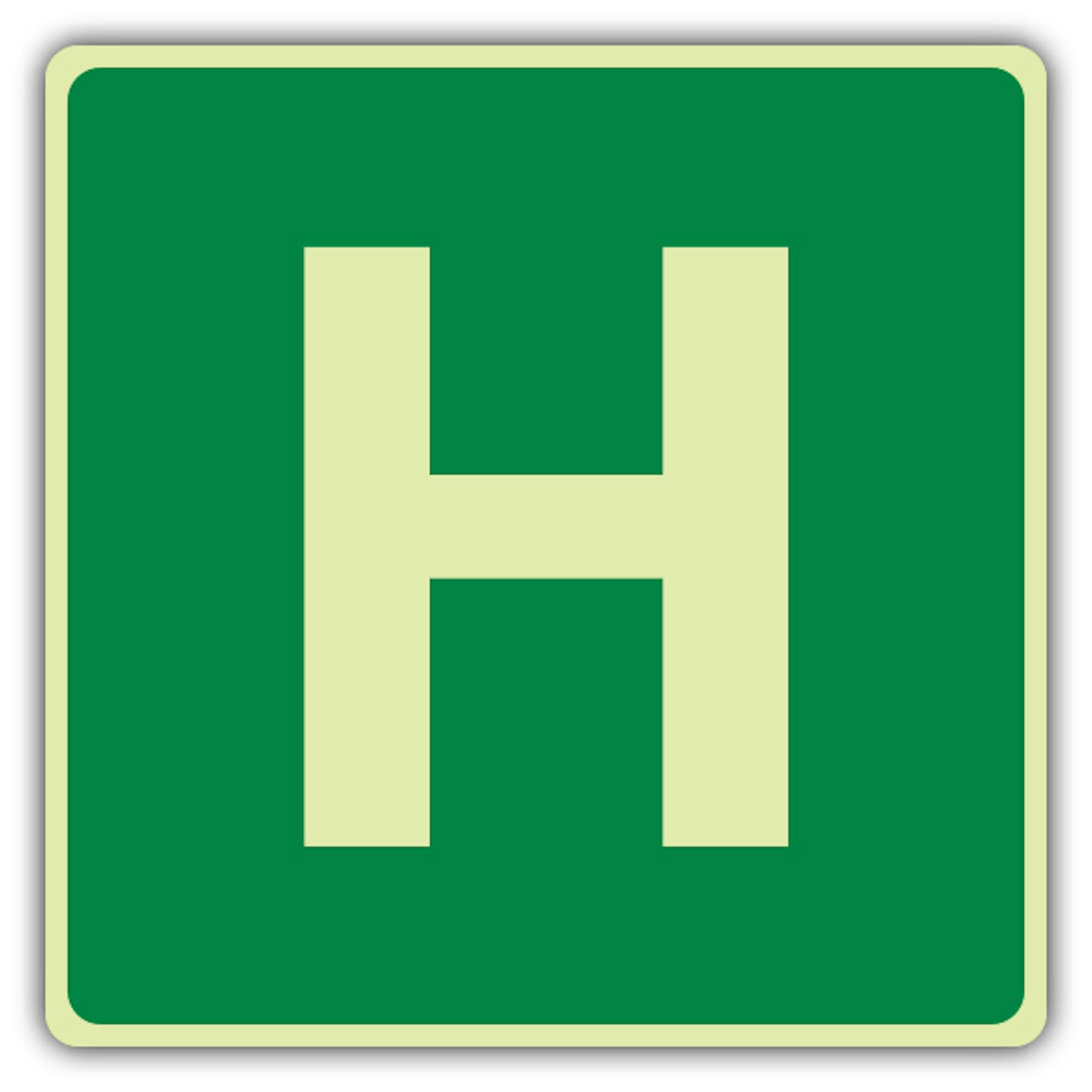V Safety H Label Sign – 450 x 450 mm – Triple Glow rigido – verde