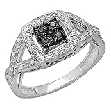 -- Damen-Verlobungsring aus 925er Sterlingsilber, 0,15 Karat, runder und weißer und blauer Diamant, offener Schliff, 15. Diamant: 0, Sterlingsilber, Weißer Diamant Blauer Diamant