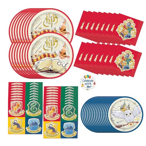 Unique Harry Potter Party Supplies | Plates & Napkins Party Bundle | Serves 16 | Officially Licensed | Wizard Theme Disposable Tableware For Birthday Parties Classrooms Movie Nights Easy Cleanup