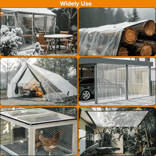 BeGrit Clear Tarps Waterproof Transparent Tarpaulin with Grommets, Dustproof Rainproof Windproof for Greenhouse Garden Patio,with 12 PCS Ball Bungee Cords, 8 x 10ft