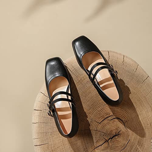 Women's Square Toe Ankle Strap Dress Pumps Leather Block Low Heel Work Office Uniform Mary Jane Shoes2