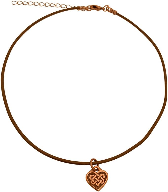 DragonWeave Celtic Heart Charm Necklace & Earring Set, Antique Copper Brown Leather Adjustable