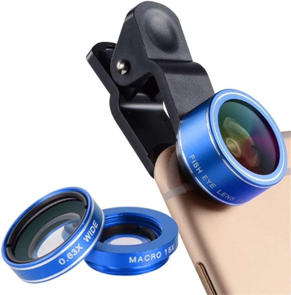 3 in 1 Mobile Phone Lens Fish Eye 198 Degree Macro 15X 0.63X Wide Cellphone Lens