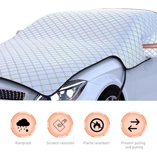 Yekoaru Heavy Duty Winter Car Snow Cover, Thickened Enlarge Hail Protector Cover, Waterproof Windshield Frost Cover with Side Window & Rearview Mirror, Fit for Most Cars (Silver)