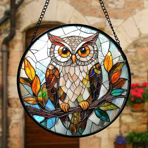 DASTOLL Stained Glass Window Hanging, Owl Colorful Leaves Birds Sun Catchers Diamond Glass Panel Hangings Suncatcher Decor for Birthday for Women, Men, Wife, Aunt, and Mom 9.8 in by DASTOLL - Image 4