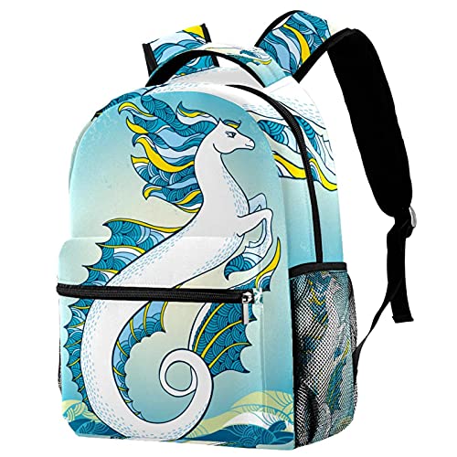 Sac à dos voyage hippocampe licorne bleue fille garçon avec porte-gourde