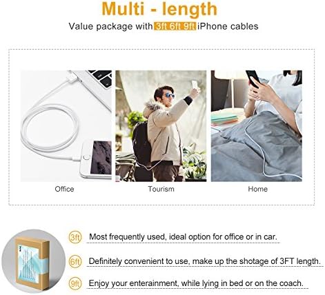 Novtech iPhone Charger Cable - 3Pack 1M 2M 3M Lightning Cable MFi Certified Charging Cable for iPhone 13 12 11 Pro XR Xs Max X 8 Plus 7 Plus 6S Plus 6 Plus 5S 5C 5 SE iPod iPad Air Pro - White
