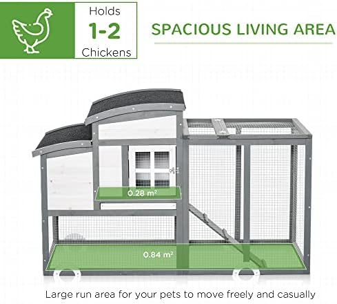 PawHut Chicken Coop with Run Hen Rabbit Hutch House Wooden Poultry Cage w/ Nesting Box Removable Tray Openable Roof Outdoor 140 x 67 x 88.5cm