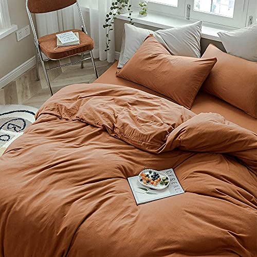 Amwan Pumpkin Caramel Rust Color 4 Pcs Bedding Set 【1 Queen Duvet Cover + 2 Standard Queen Pillowcases + 1 Queen Fitted Sheet】 #TOP2