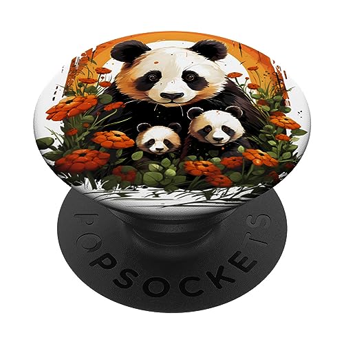Panda Elegance: Ode to Natural Grace PopSockets Swappable PopGrip, Black