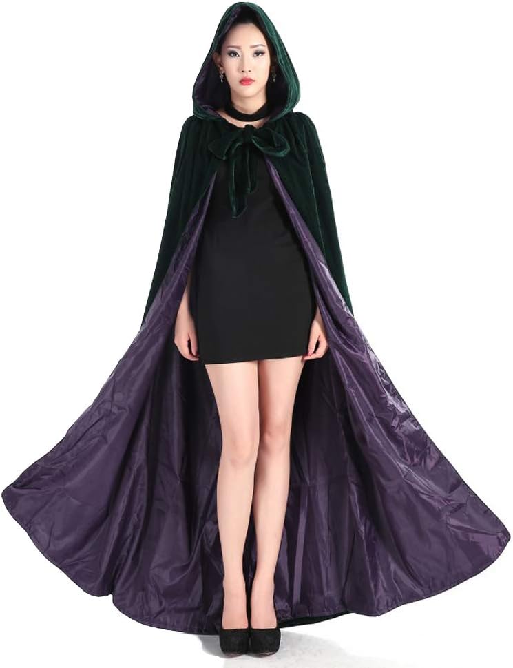 Green Hooded Velvet Cloak Medieval Cape with Hood Wizard Halloween Christmas