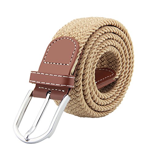 JTDEAL Hommes Elastic Tressé Ceinture( 105cm, peut être étiré à 125cm),Unisex Vintage Tissu Élastique Tissé Tressé Ceinture avec Boucle en Cuir PU pour Sports, Voyages, Shoppings (Beige)