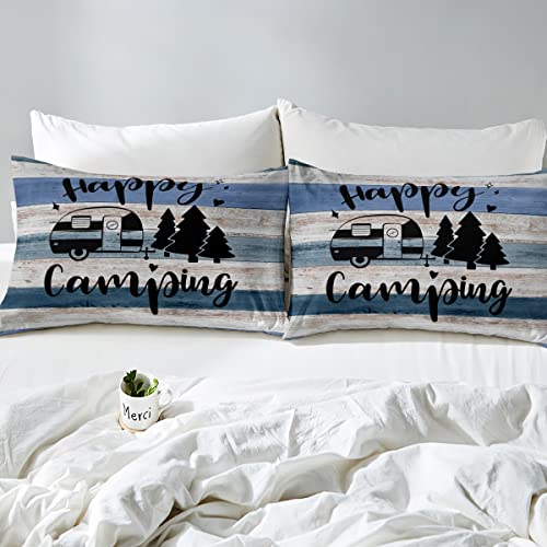 richhome Camping Truck Bedding Set for Youth TeensNavy Blue Stripes Barn Comforter Cover bedding & linen Duvet Cover Boys GirlsCamper Happy Travelling Printed Bedspread Cover King Size - Image 4