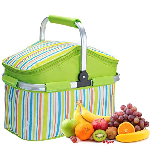 FBKPHSS Pliable Sac à Dos de Pique Nique, Etanche Panier Pique Nique Isolation et Réfrigération 2 en 1 avec Poignée Sac de Pique-Nique pour Extérieur Barbecue,Vert,20 L Cover
