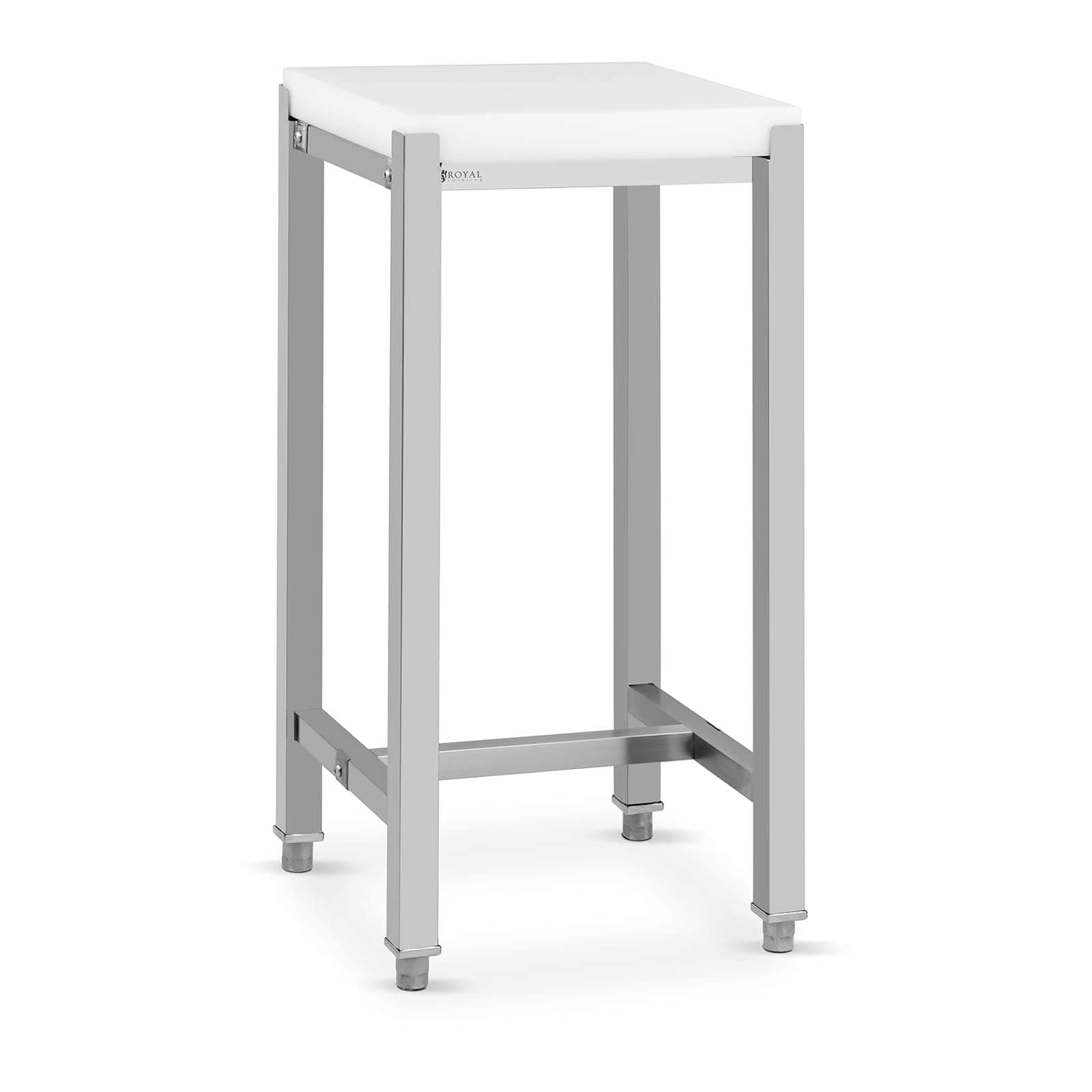 Royal Catering RCBC-02 Petit Billot De Boucherie Bloc De Boucher Professionnel À Poser (40 x 40 x 88 cm, Acier inoxydable/plastique (polyéthylène), Épaisseur de la planche : 5 cm)