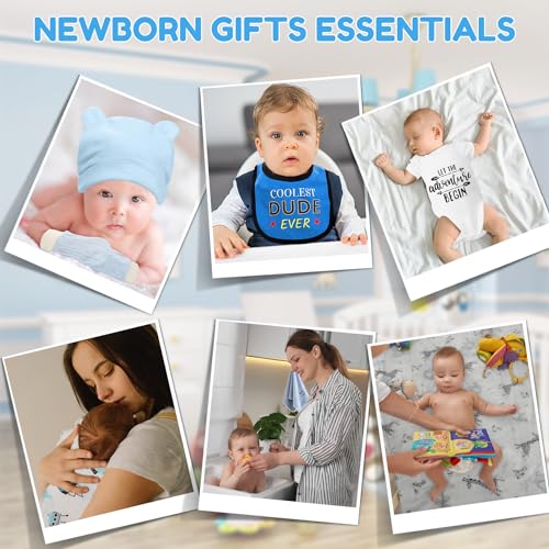 Image of iAOVUEBY Baby Gift Set for Newborn, New Baby Boy Gift Basket, Newborn Essentials Hat Onesie Bear Toys Keepsake Blanket Infant Diaper Changing Pad Bibs, Baby Shower Gifts for Boys