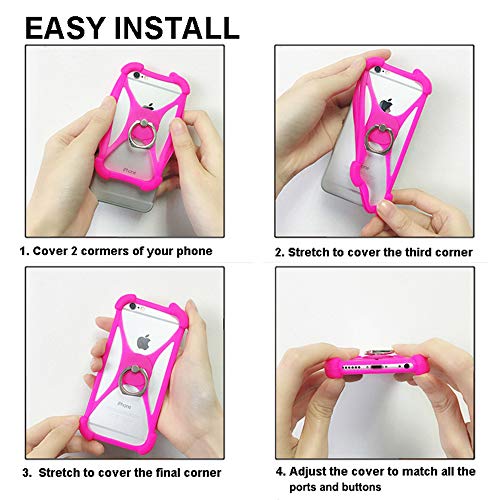 Universal Phone Ring Holder Case Fit Iphone Xs Max Xr X 11 7 8 Plus Unimax Umx U683Cl Elastic Silicone Bumper Cover Compatible With Huawei P20 Pro Samsung S9 Xiaomi Blu Phones Size 4'' To 6'' (Black) #TOP3