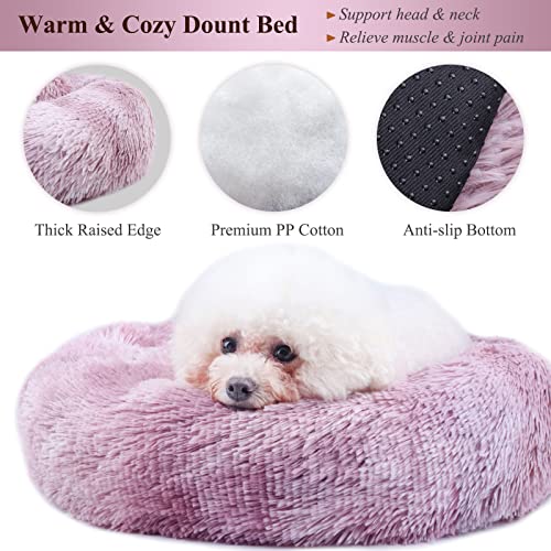 VIVAGLORY-Round-Dog-Beds-Improved-Sleep-Cozy-Pet-Bed-Self-Warming-Plush-Donut-Cuddler-with-Anti-slip-Bottom-Suitable-for-Cat-Tiny-Dog-Gradient-Ash-Rose
