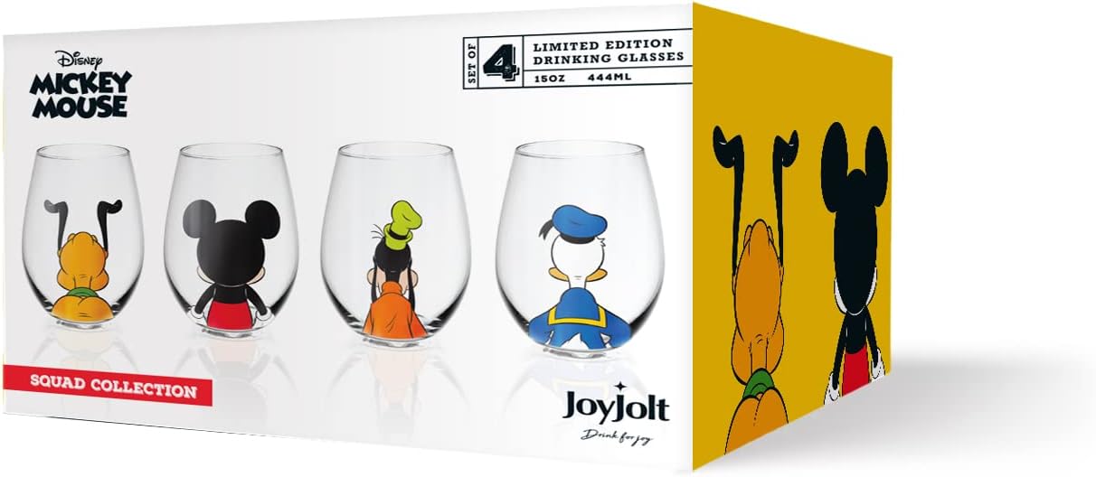 JoyJolt Disney Mickey Mouse Squad Collection Tumblers. 15oz Stemless Wine Glasses Set of 4 Stemless Wine Glass Drinking Glasses. Disney Gifts, Disney Stuff, Disney Wine Glass Mickey Mouse Cup Set