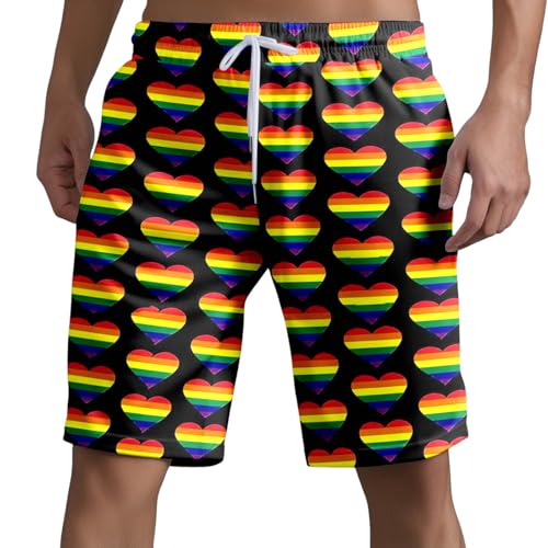 Pride Shorts for Men Drawstring Elastic Waist Rainbow LGBTQ Swim Trunks Quick Dry Beach Shorts Pocketed Gay Swimwear
