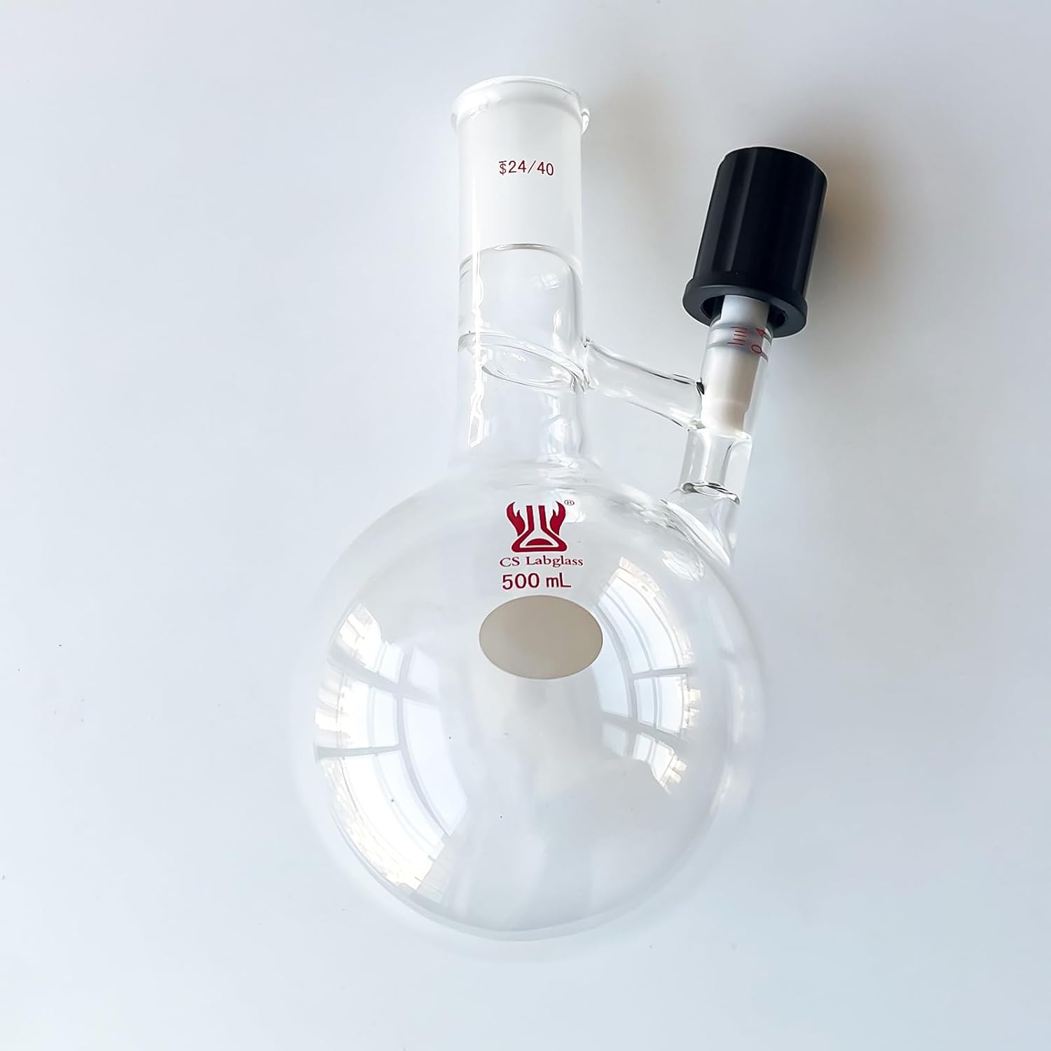 500ml Glass Schlenk Flask with 0-4mm High Vacuum Valve and 24/40 Joint, Borosilicate Glass Reaction Storage Flask, Lab Glassware