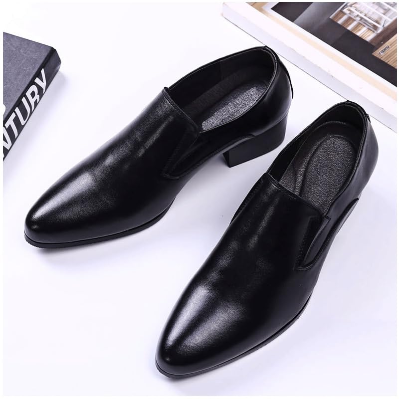 Men's Black Leather Platform Chunky Penny Loafers Breathable Men's Vintage Spike Dress Loafers Slip On Fashion Shoes2